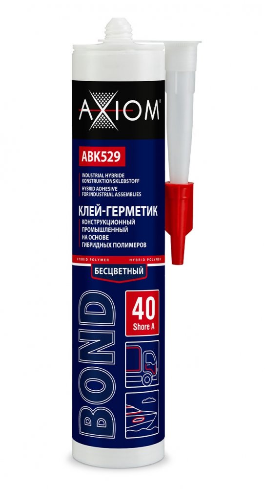 AXIOM ABK529 Клей-герметик конструкционный промышленный на основе гибридных полимеров, Шор А 40  бесцветный  280 мл