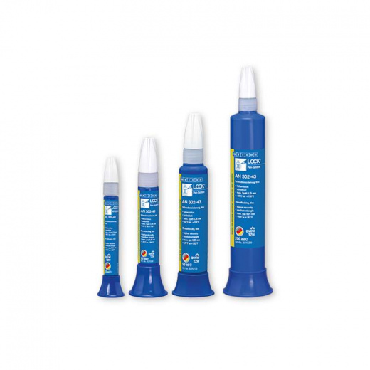 WEICONLOCK AN 302-43 Фиксатор резьбы (50 мл) средняя сила фиксации всех видов металлического крепежа до М36, высокая вязкость, макс. зазор 0,25 мм, Сертифицирован для питьевой воды/газ DWGW /TZW. Синий.